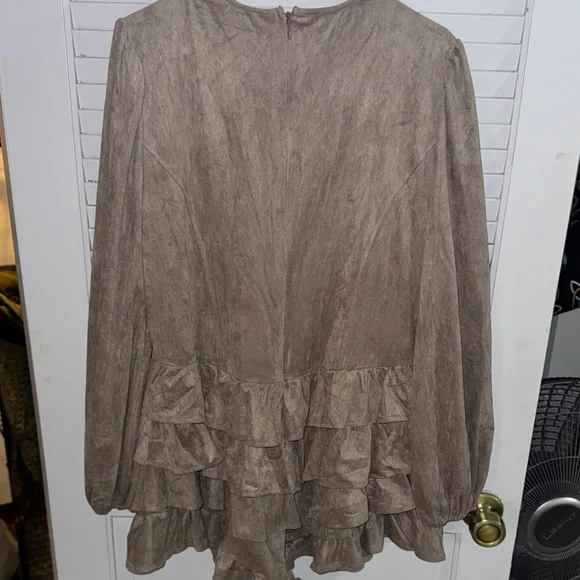 Fashion Nova Taupe Lace-Up Ruffle Dress - Picture 2 of 3